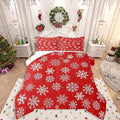 Feelyou Christmas Comforter Set All Season Winter Snowflake Bedding Set with 2 Pillow Cases Xmas Festival Microfiber Kids Full Bedclothes Snowflake Red Bedroom Decor Duvet Quilt Breathable Soft