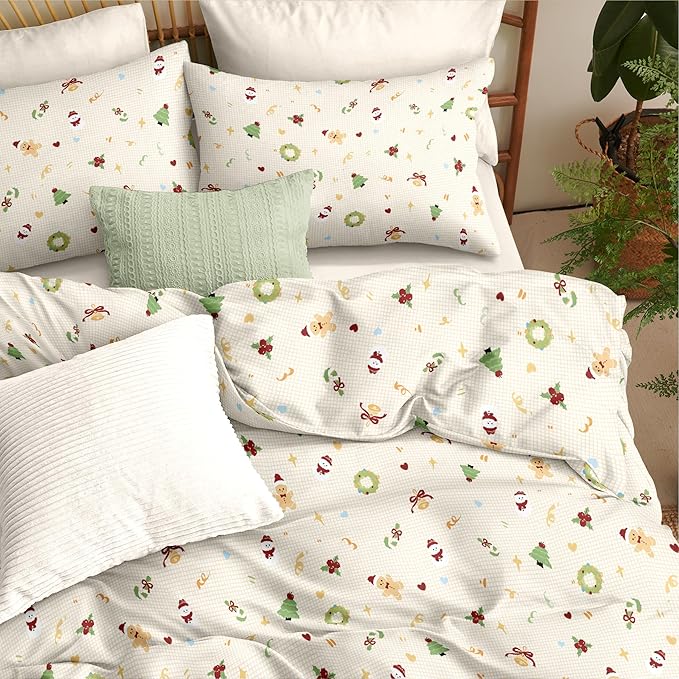 Christmas Duvet Cover Full Size Gingham Red Bow Christmas Tree Bedding Set 3 Pcs Kids Boys Girls Plaid Heart Xmas Holiday Reversible Comforter Cover with Zipper Closure (No Comforter)