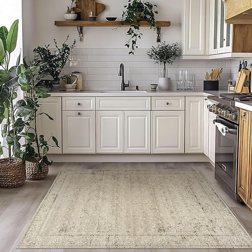 3x5 Small Entryway Area Rug Indoor for Front Door Entry Way,Washable Non Slip Ultra Thin Modern Farmhouse Neutral Boho Door Mat Entrance,Tan Brown and Cream Beige
