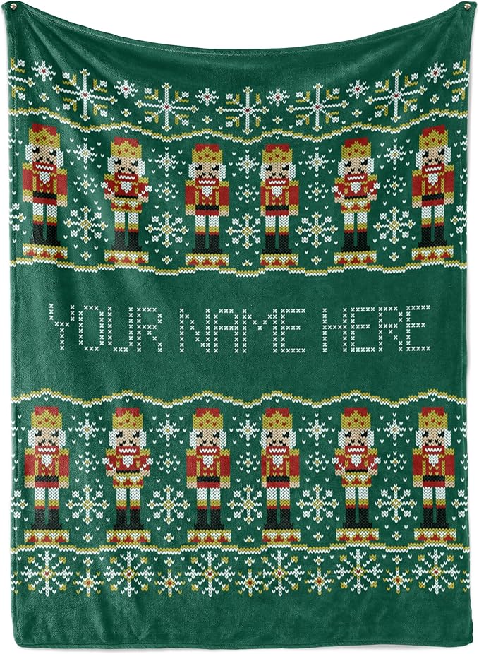 Personalized Stitch Style Nutcracker Christmas Blanket - Ships Next Day, Printed in USA - Plush Fleece Sofa Throw, Holiday Home Decor, Soft Bedding, Customizable Toddler to Adult Size (Fleece 60x80)