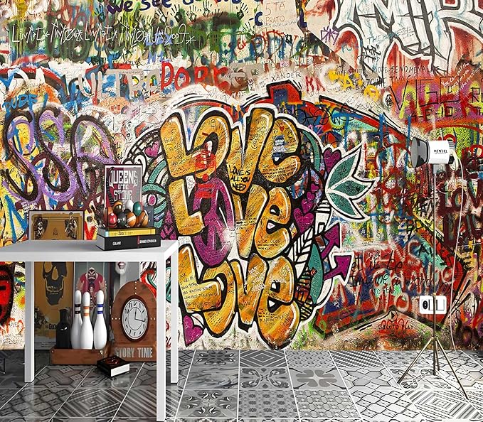 XMPMBM-Graffiti Art backsplash Large Decorative Wallpaper Colorful Alphabet Bedroom Bathroom Wall Mural- W 88" X H 59"（36 Square Foot）