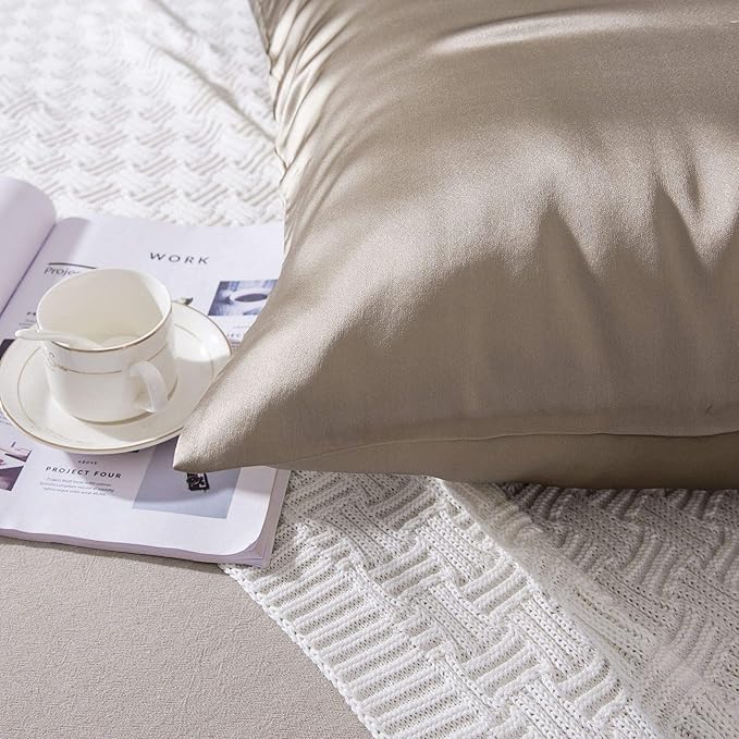 SLPBABY 100% Natural Pure Silk Pillowcase for Hair and Skin, Both Side 19 Momme Silk, Luxury Smooth Satin Pillowcase Cover with Hidden Zipper (King, Taupe)