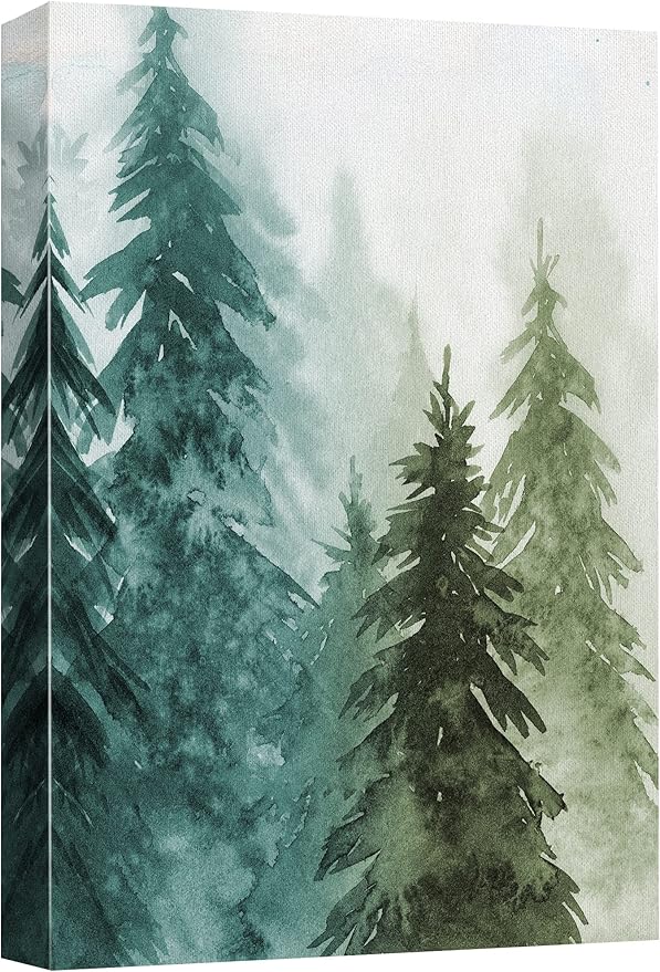 SIGNWIN Canvas Print Wall Art Woodland Nursery Decor Green & Teal Watercolor Forest Pine Trees Floral Nature Illustrations Modern Chic Dramatic Multicolor for Living Room, Bedroom, Office - 32"x48"