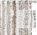 MEETSKY Flax Linen Boho Curtains 95 Inches, 2 Panels Light Filtering Window Modern Cotton Curtain for Living Room Brown Leaf Printed Soft Rod Pocket Curtain for Bedroom Office, 52x95 Inch