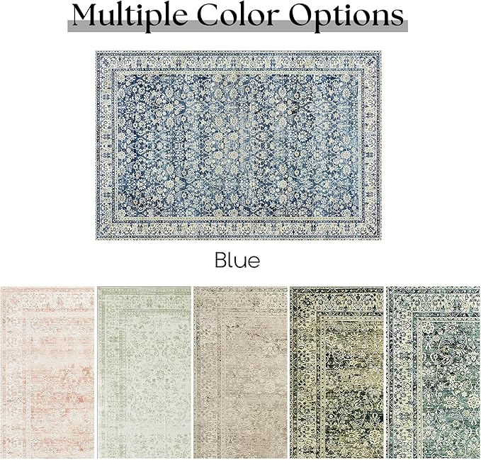 Distressed Carpet Multi Rug Blue Vintage Design Flower Area Rug 5x7 Cover Print Distressed Carpet Multi Rug Living Room Bedroom Dining Room