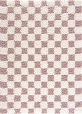 BoutiqueRugs Atira Modern Checkered Shag Area Rug - High Pile Fluffy Shaggy Carpet for Entryway, Living Room, Nursery, Playroom, Girls Boys Room - Pink, Cream, White, Blush, Rose - 4' x 6'