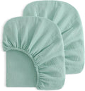 NTBAY 2 Pack Muslin Cotton Mini Crib Sheets, Soft and Breathable Double Layer 24x38 Baby Crib Sheets for Mini Crib and Toddler Mattresses, Boys, Girls, Unisex, Mint, 24x38 Inches
