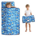 Viviland Toddler Kid Nap Mat for Preschool, Boys Blue Car Slumber Bag, Daycare Sleeping Bag with Pillow and Blanket, Kindergarten Sleep Mat
