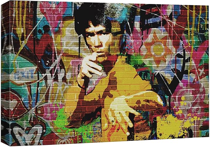SIGNWIN Canvas Print Wall Art Kung-Fu Martial Artist Graffiti Street Art Portrait Celebrities Hollywood Cultural Digital Pop Art Decorative Urban for Living Room, Bedroom, Office - 24x36 inches