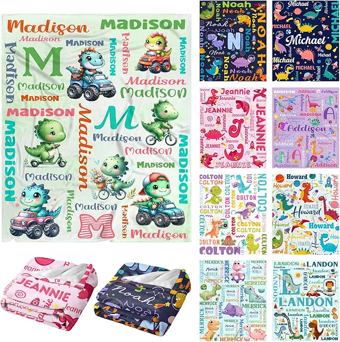Personalized Dinosaur Truck Blanket Gifts for Girls Boys Women - Super Soft Cozy Warm Throw Sheet for Couch Bed Sofa Office Decor All Season 90"x120" for Whole Family