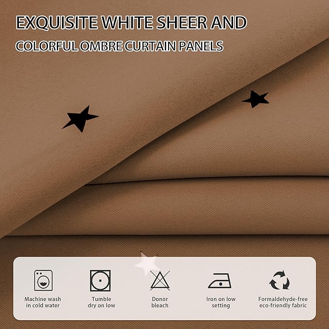 XiDi Blackout Curtains for Bedroom Windows - 72 in Long, 34 in Wide, 2 Panel Brown Unicorn Pattern for Girls & Kids Room Decor
