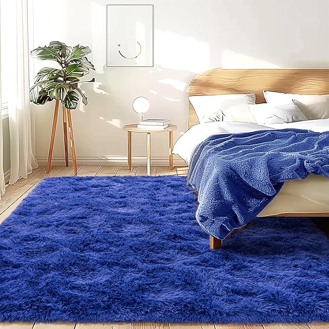 2x6 Fluffy Area Rug - Soft Shag Fuzzy Rug for Bedroom - Non Slip Runner Living Room Girls Rug Home Decor Navy