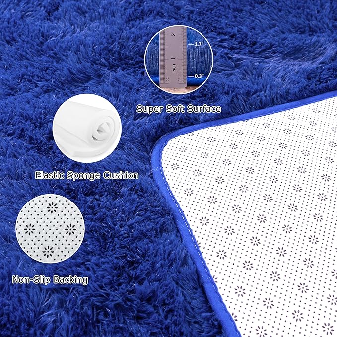 Navy Blue Fluffy Rugs 9x12 Living Room - Super Soft Fuzzy Shag Rug Non Slip Large 9 by 12 Area Rug for Bedroom