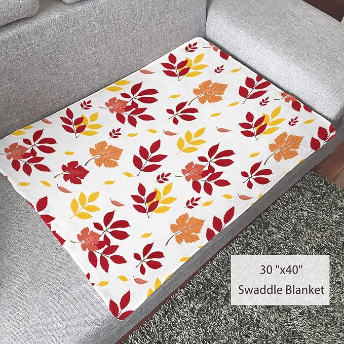 Thuswarm Autumn Colorful Pecan Leaf Flannel Blanket for Autumn Winter Gifts Warm Cozy Soft Funny Print Throw for Bed Couch Sofa 50”×40” Small for Kid