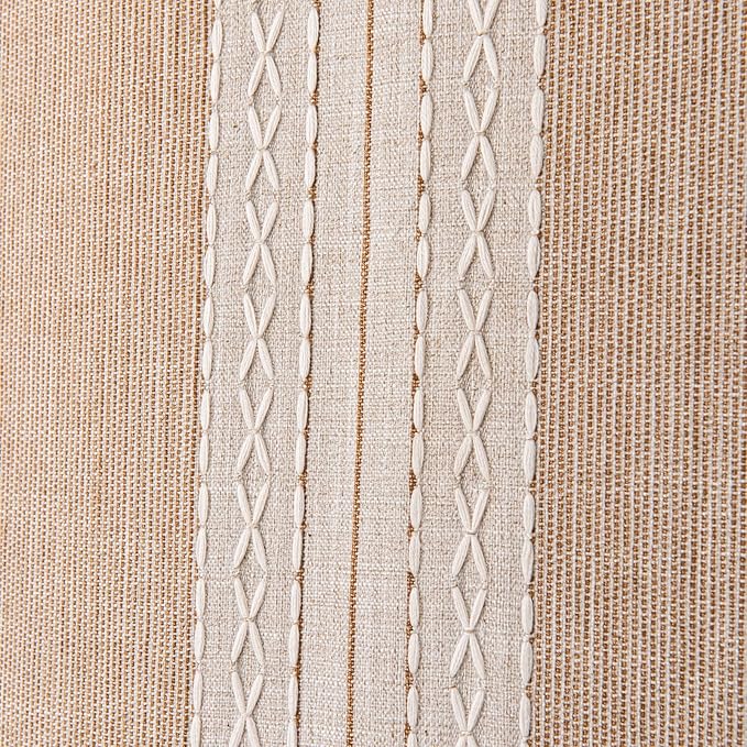 Deeprove Boho Curtains 63 Inches Length for Bedroom Kitchen Closet, Stripes Embroidery Weighted, Bohemian Farmhouse Window Treatment Drape Tassels, 1 Panel W52 x L63, Khaki and Coffee
