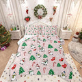 Feelyou Pink Christmas Comforter Set Queen Size Snowman Bedding Set for Kids Boys Girls Snowflake Duvet Quilt Xmas Tree Bedroom Decor Microfiber 3 Pcs with 2 Pillow Cases