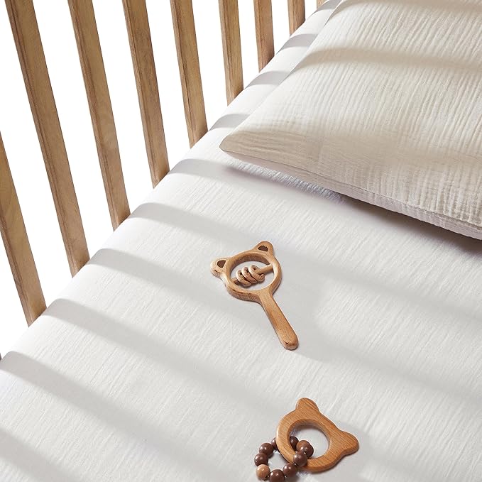 Bioweaves Organic Cotton Muslin Crib Sheet, GOTS Certified Fitted Crib Mattress Sheet, Extra Soft & Breathable for Toddler, Baby Boys & Girls, 52" x 28”, 8 Inch Pocket, White