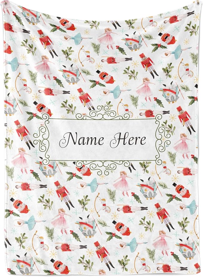Personalized Nutcracker Ballet Blanket - Ships Next Day, Printed in USA - Plush Fleece Sofa Throw, Holiday Home Decor, Soft Christmas Bedding, Customizable Ballet Themed (Fleece 50x60)