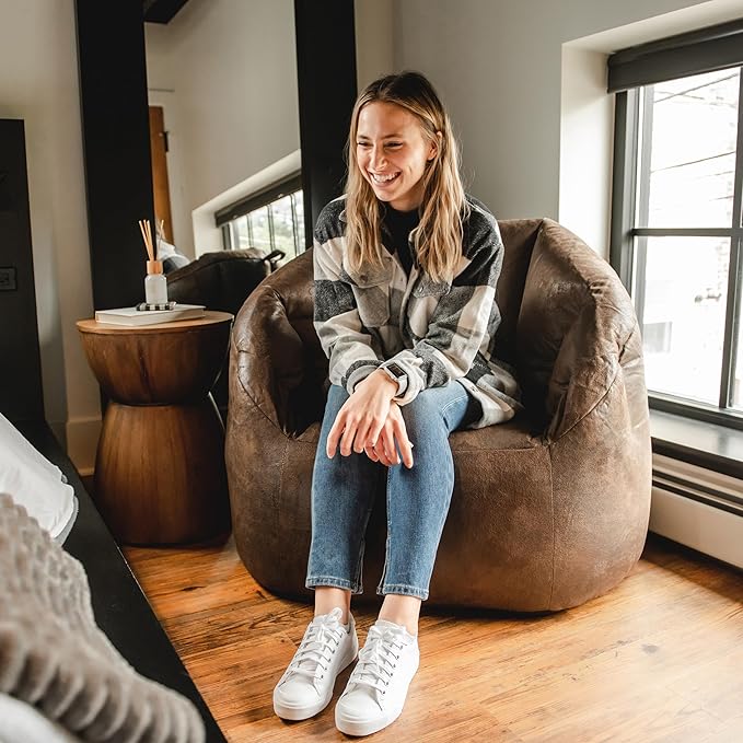 Big Joe Milano Large Bean Bag Chair for Kids, Teens, Adults, Espresso Blazer, Lightweight Seat for Reading Nook and Gaming Vegan Leather, 3.5 foot Refillable