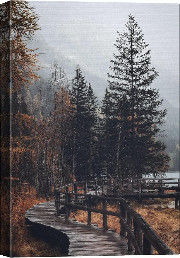 SIGNWIN Canvas Wall Art Autumn Dramatic Forest Landscape Living Room Orange Photography Rustic - 24x36 inches