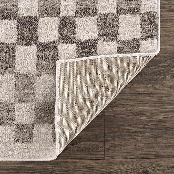 Hauteloom Pertek Modern Checkered Area Rug - Modern Geometric Carpet for Living Room, Kids Room, Nursery - Bohemian Boho Carpet - Cream, Beige, Tan - 2'7" x 4'