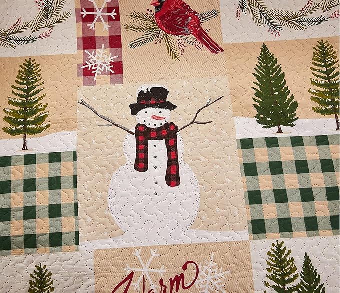 Christmas Quilt Set King Size Christmas Bedding Reversible Quilt Rustic Lodge Moose Buffalo Red Plaid Patchwork Bedding Holiday Xmas Home Decor Lightweight Quilt Bedspread Coverlet