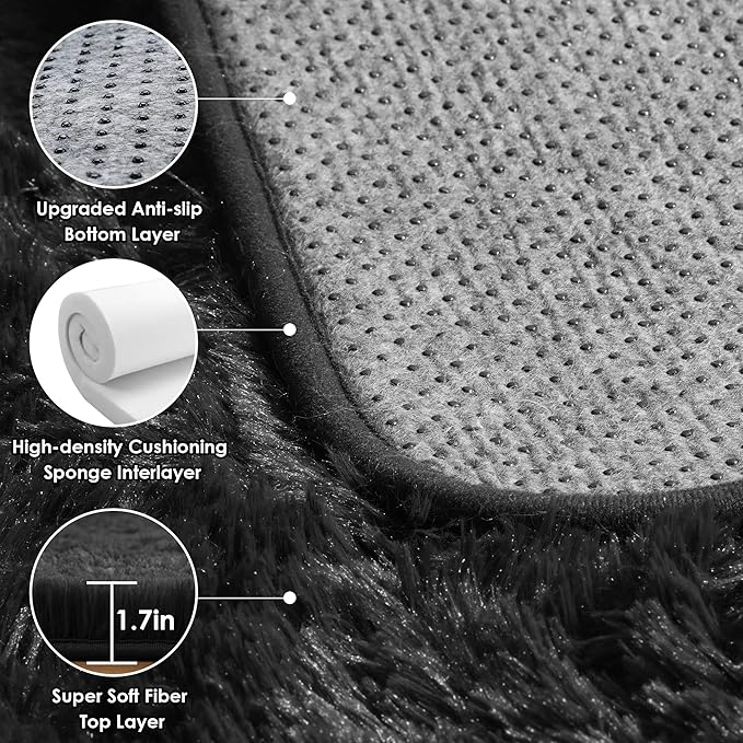 ONASAR Black 6x9 Area Rugs for Living Room Bedroom, Large Fluffy Washable Soft Plush Floor Big Indoor Shaggy Carpet for Kids Girls Boys Teen Dorm Home Nursery Playroom Decor Aesthetic