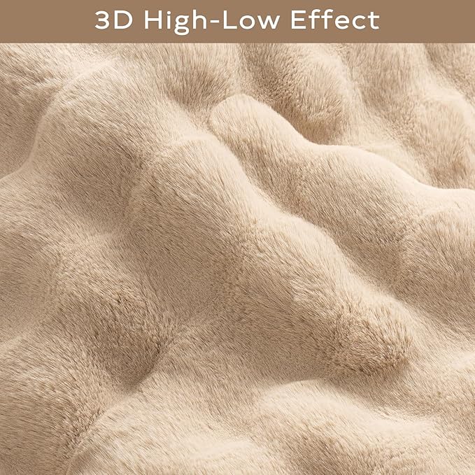 Ashler Faux Rabbit Fur Rug, Beige 6x9 FT Fluffy Soft Runner Area Rugs, Rectangle Fuzzy Carpet for Living Room, Bedroom, Machine Washable Shaggy Nursery - 3D Bubble Mat