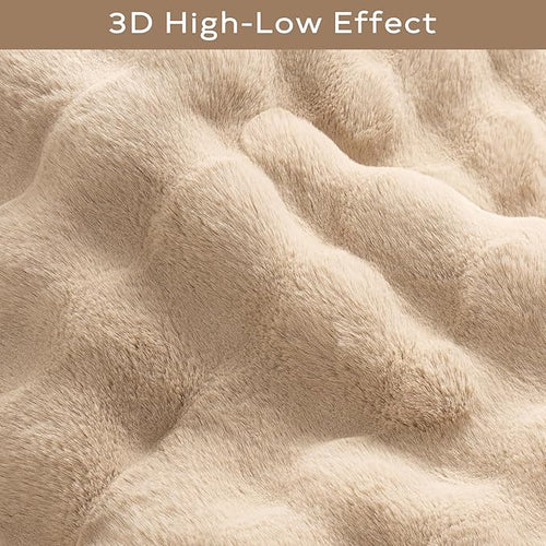 Ashler Faux Rabbit Fur Rug, Beige 6x9 FT Fluffy Soft Runner Area Rugs, Rectangle Fuzzy Carpet for Living Room, Bedroom, Machine Washable Shaggy Nursery - 3D Bubble Mat