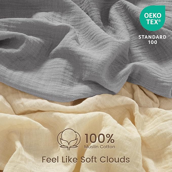 david's kids Muslin Mini Crib Sheets, 2 Pack Cotton Pack N Play Sheets for Boys Girls Neutral, Soft Breathable Baby Sheets Fit Pack N Play, Playard and Mini Crib Mattresses, Beige & Grey