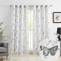 Jubilantex Butterfly Leaf Semi Sheer Curtains 63" L Curtain Panels for Kids Bedroom,Black Print on White Light Filtering Drapes,Grommet Top,2 Panels