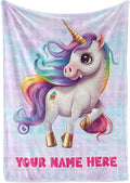 Personalized Baby Unicorn Throw Blanket for Girls with Custom Name, Prancing Pony with Rainbow Mane and Tail, Cute Nursery Room Decor, Soft Plush Toddler Bedding for Babies, (Sherpa 60x80)