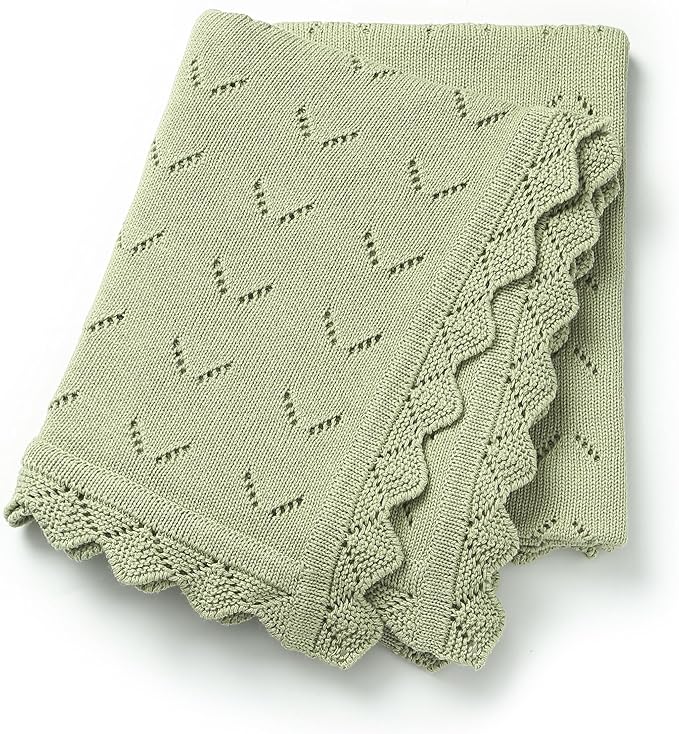 Baby Blanket 100% Cotton Knit Swaddle Soft Newborn Receiving Blanket Cozy for Boy/Girl Crib,Stroller Green 40x30in