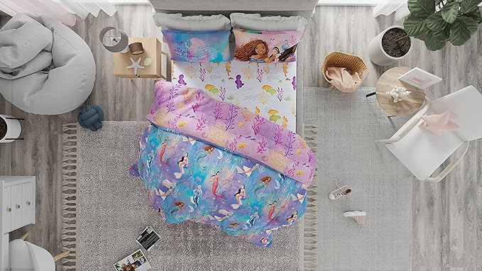 Disney Princess Ariel The Little Mermaid Live Action Movie Kids Bedding Super Soft & Cozy Reverisble Microfiber Comforter and Sheet Set with Sham, Queen, (100% Officially Licensed Product) by Franco