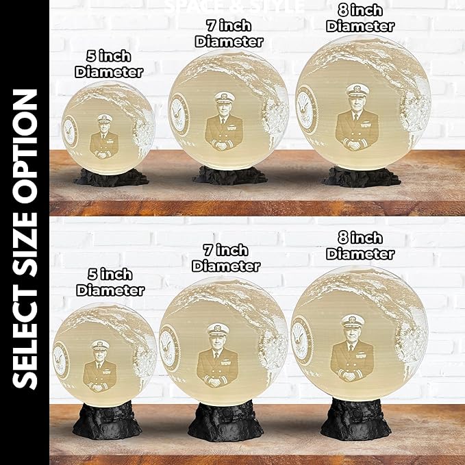 Personalized U.S. Navy Moon Lamp with Custom Photo & Text - Custom Army Moon Night Light with U.S. Navy Logo - Gift for Sailors, Veterans, Soldiers & Military Families