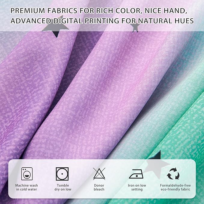 XiDi Purple Grey Green Curtains for Girls Bedroom 96 Inches Long 2 Panels Set, Rainbow Blackout Curtains for Kids Nursery Room Decor, Unicorn Wall Decals Drapes for Living Room 52 Inches Wide