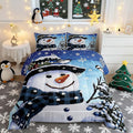 Feelyou Kids Christmas Theme Decorations Bedding Set Xmas Snowman Comforter Set for Boys Girls Snowflake Kawaii Cute Gradient Blue Bedroom Collection King Size