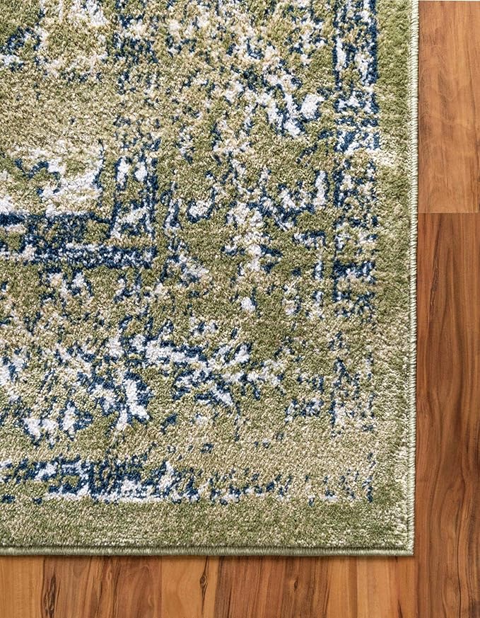 Rugs.com Charleston Collection Rug – 6 Ft Runner Green Low-Pile Rug Perfect for Hallways, Entryways