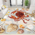 Nautical Theme Area Carpets, 8x10ft, Ocean Crab Shell Floor Rugs, Vintage Compass Anchor Printed Carpets, Machine Washable Foldable Easy-Clean Mats for Dining Room Runners