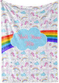 Personalized Rainbow Unicorn Throw Blanket for Girls and Boys with Custom Name, Cute Soft Bedding for Nursery Room or Tummy Play, Warm and Plush (Fleece 60x80)