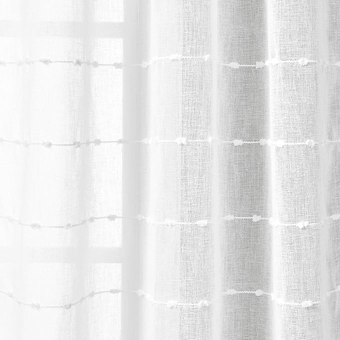 Lush Decor Farmhouse Textured Grommet Sheer Indoor/Outdoor Window Curtain Panel, 50"W x 84"L, Bleach White