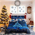 Merry Christmas Kids Comforter Set Full Size,Snowflake Christmas Tree Bowknot Bedding Set,Girls Boys Adults Xmas Decor,Blue Gradient Line Glitter Down Comforter,Romantic Duvet Insert,2 Pillowcases