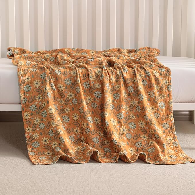 NTBAY 2 Layer Muslin Cotton Baby Swaddle Blanket, 42x60 Soft and Breathable Receiving for Newborns and Infants, Perfect for Crib, Stroller, Travel, Lightweight Nursery Blanket, Vintage Daisy Bloom