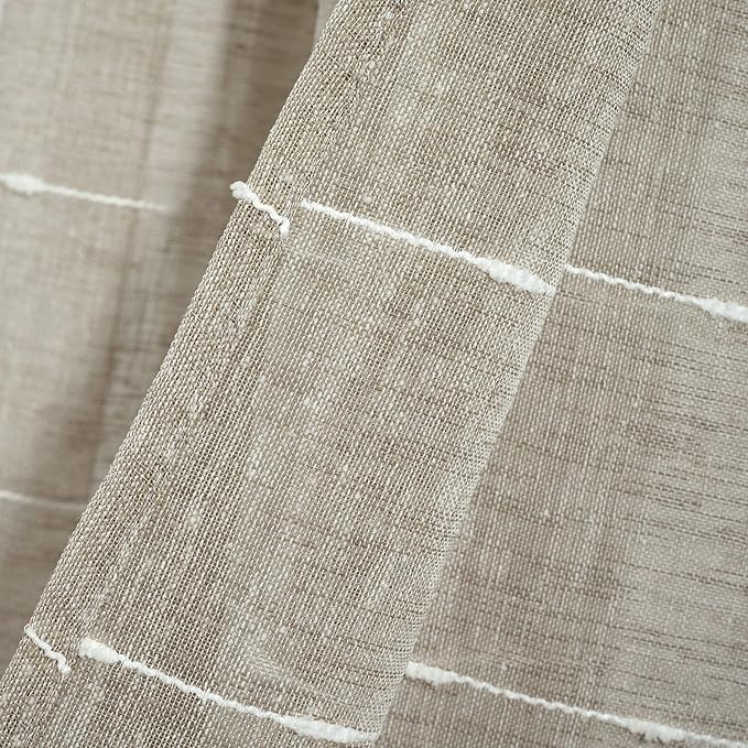 Lush Decor Farmhouse Textured Grommet Sheer Window Curtain Panel Pair, 38"W x 95"L, Neutral