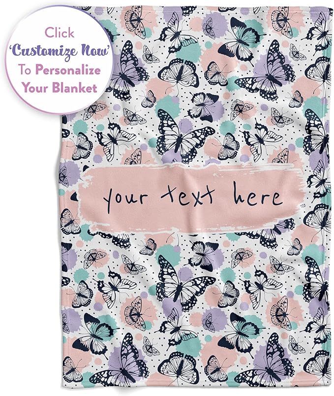 Personalized Butterfly Blanket | Custom Baby Girl Stuff Soft Customized Throw Blankets for Girls Monogrammed Name Plush Gifts Newborn Toddler or Kids 30x40 Fleece, 30''x40'' Fleece