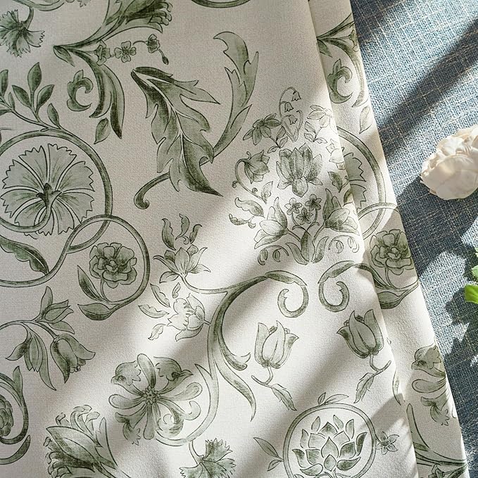 jinchan Floral Blackout Curtains for Bedroom Living Room 63 Inch Length Farmhouse Curtains Room Darkening Vintage Short Drapes Traditional Rod Pocket Window Treatment 2 Panels Set Sage Green on Beige