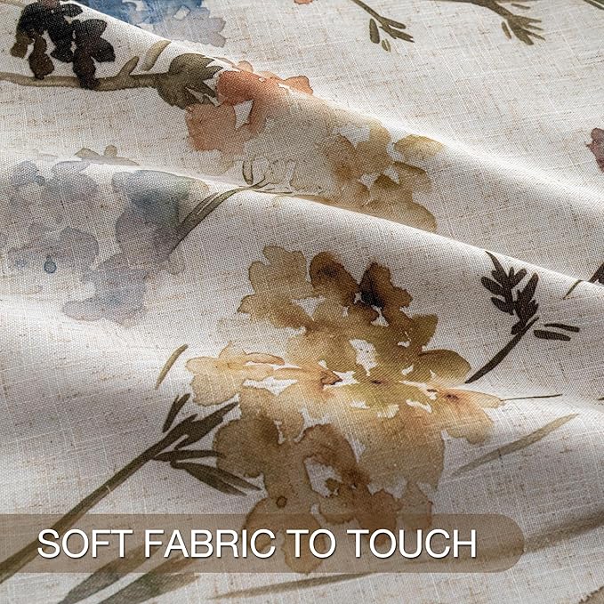 MYSKY HOME Floral Linen 100% Blackout Curtains 95 Inches Long 2 Panels for Living Room Bedroom Double Layer Thermal Insulated Farmhouse Flower Patterned Grommet Window Treatments, Yellow, 52" W Each
