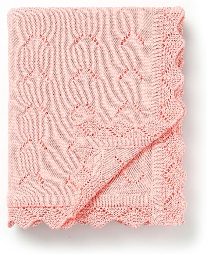 Baby Blanket 100% Cotton Knit Swaddle Soft Newborn Receiving Blanket Cozy for Boy/Girl Crib,Stroller Pink 40x30in