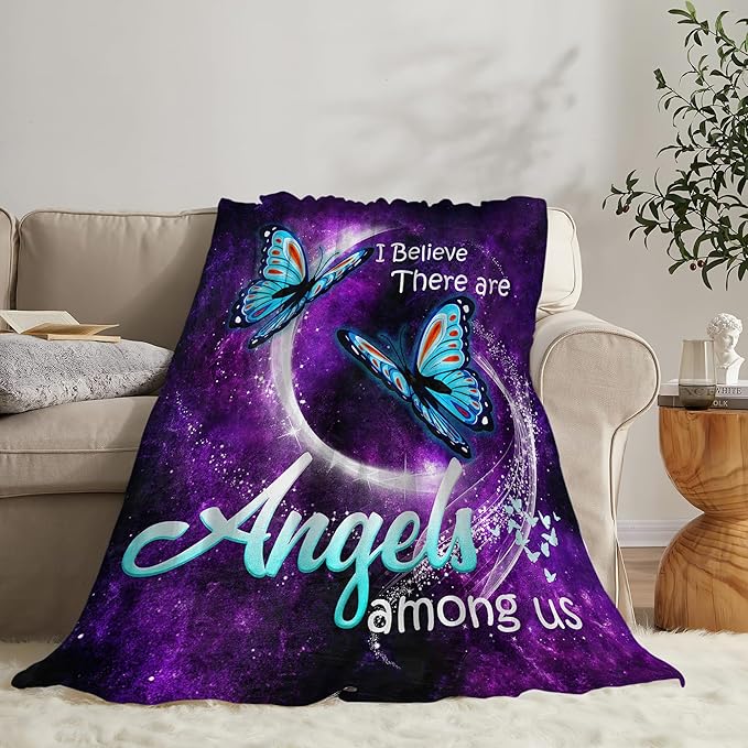 jerkboo Blue Butterfly Blanket Throws Butterfly Gifts Angels Butterfly Throw Blanket for Girls Women Kids Adults Soft Warm Cozy Fleece Blanket for Couch Sofa Bed 60""x50""