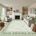 Sage Green Area Rugs 10x12 for Living Room Boho Washable Extra Large Floral Floor Covering, Cream Beige Green Rugs Bedroom Dining Room, Non Slip Farmhouse Floor Carpet for Kids Playroom Nursery